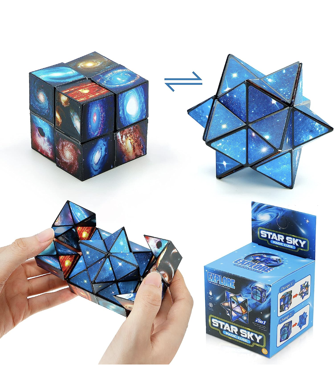 Star Cube, 2 in 1 Combo Infinity Cube Fidget Toy Magic Star Cube Smooth Surface Magic Cube Puzzle for Kids and Adults to Stress and Anxiety Relief