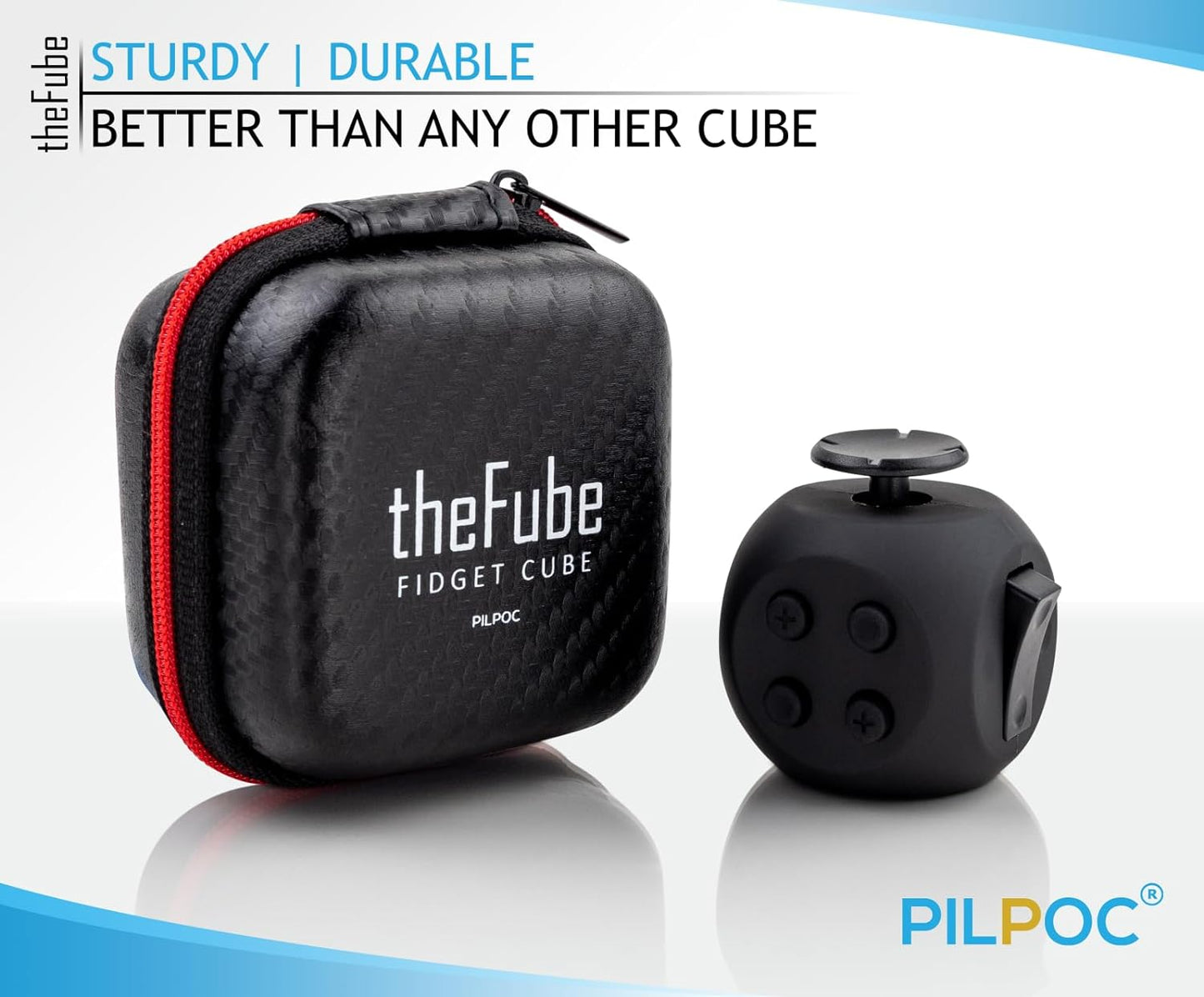 Fube Fidget Cube - 6 Sided Fidget Toys for Adults and Kids - Fidget Cube Toy for Stress Relief & Focus - Audible/Silent Fidget Cube for Kids, with Carry Case (Midnight)